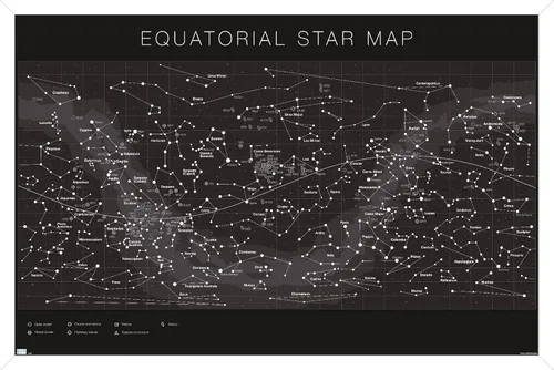 Vista 14 de Trends International Astrología - Póster de pared con mapa estelar ecuatorial, 14.725 x 22.375 pulgadas, versión enmarcada de madera de granero