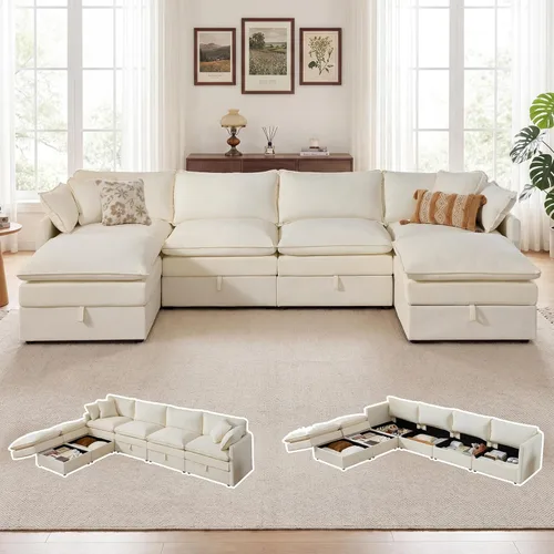 Vista 22 de Sofá modular con almacenamiento, sofá cama de 103 pulgadas, sofá cama seccional, sofá nube de gran tamaño con otomana móvil, sofá moderno de 6