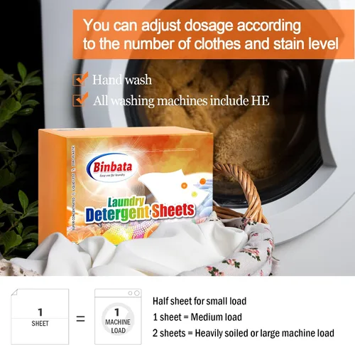 Vista 4 de Binbata Hojas de detergente para ropa, 200 cargas, aroma cítrico, hipoalergénicas, ecológicas, biodegradables, sin plástico, sin líquido, aptas