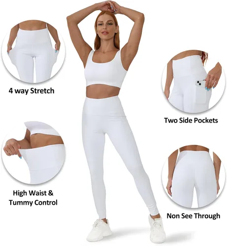 Vista 4 de RONLIMO Leggings capri de yoga de cintura alta para mujer con bolsillos, leggings capri mejorados para entrenamiento, correr, control de abdomen