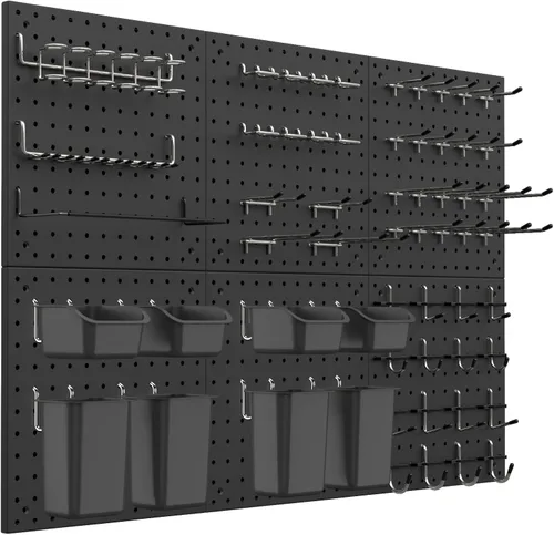Vista 10 de Kit de Tablero de Clavijas Daanxw, Incluye Tablero y Accesorios, con Ganchos y Contenedores, Organizador de Pared para Oficina, Exhibición de Negro