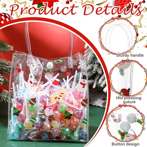 Vista 7 de Silkfly 50 bolsas de regalo transparentes de Navidad con asa, de plástico, reutilizables, de PVC, para compras, bodas, fiestas de cumpleaños