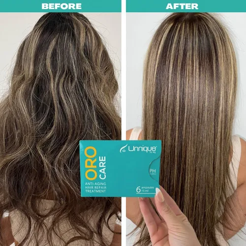 Vista 7 de UNNIQUE Oro Care - Ampollas para el cuidado del cabello postratamiento, extensor de tratamiento de queratina y tu seguro de queratina para bloquear