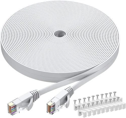 Vista 13 de BUSOHE Cable Ethernet Cat6 de 20 pies, color blanco, Cat-6 plano RJ45 para computadora, Internet LAN, red Ethernet, cable de conexión Ethernet - 20