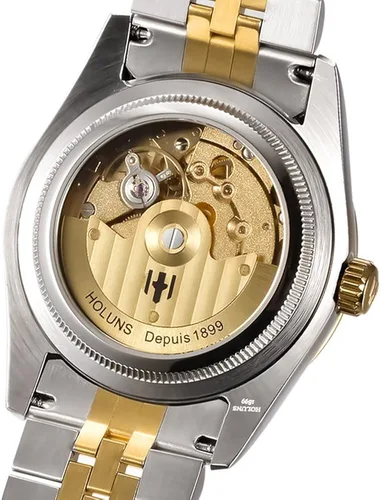 Vista 3 de Reloj de oro completo para hombre, reloj automático, mecánico, de acero dorado, de cuerda automática y cristal de zafiro, resistente al agua