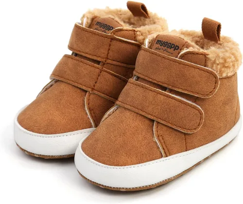 Vista 4 de COSANKIM Botines para bebé, zapatos de invierno para niña, forro de piel cálida, antideslizantes, con cordones, para recién nacidos, zapatos de cuna