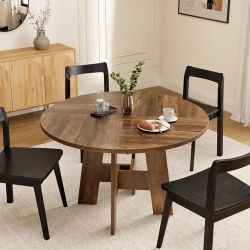 Vista 4 de Mesa de comedor redonda para 4-6 personas, mesa de cocina de granja de 47 pulgadas con patas resistentes, mesa de comedor circular de madera rústica