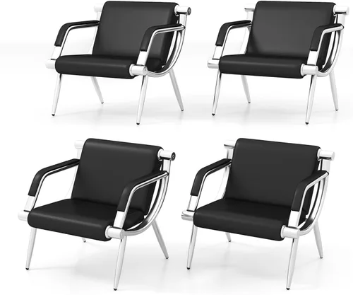 Vista 18 de kinbor - Silla de espera con reposabrazos, asiento de invitados de piel sintética, color negro