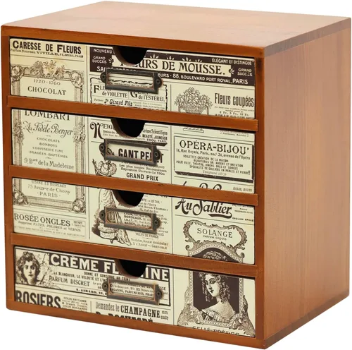 Vista 10 de Organizador de escritorio de madera con estampado de leopardo clásico - Almacenamiento de escritorio de 4 cajones - Gabinete de madera rústico