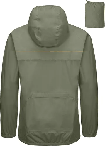Vista 2 de Little Donkey Andy Chaqueta de lluvia elástica para hombre con capucha, resistente al viento y al agua, plegable