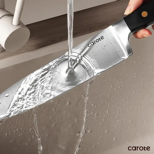 Vista 8 de CAROTE Juego de 11 cuchillos con bloque para cocina, hoja súper afilada de acero inoxidable, mango ergonómico con triple remache, bloque magnético