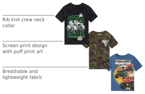 Vista 4 de Monster Jam Paquete de 3 camisetas de algodón de manga corta para niños