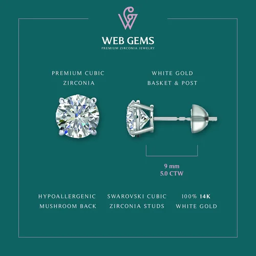Vista 2 de Web Gems - Aretes de tuerca con circonia cúbica Pure Brilliance de Swarovski para mujer