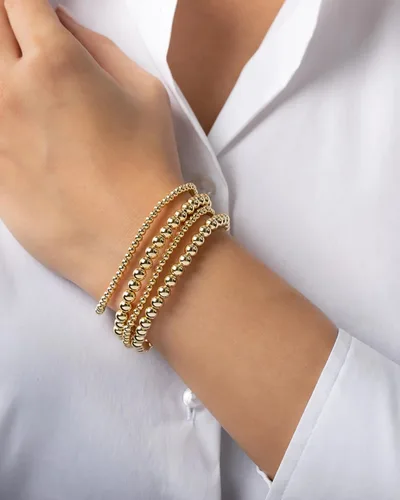 Vista 5 de Elegance 11 designs - Pulseras elásticas de cuentas redondas chapadas en oro de 14 quilates para mujer