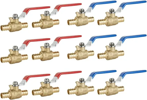 Vista 2 de 6 PCS1/2 "PEX válvula de latón de bola, conexión Pex de púas, válvula de cierre de parada de agua de puerto completo, niveles rojo (caliente) y azul