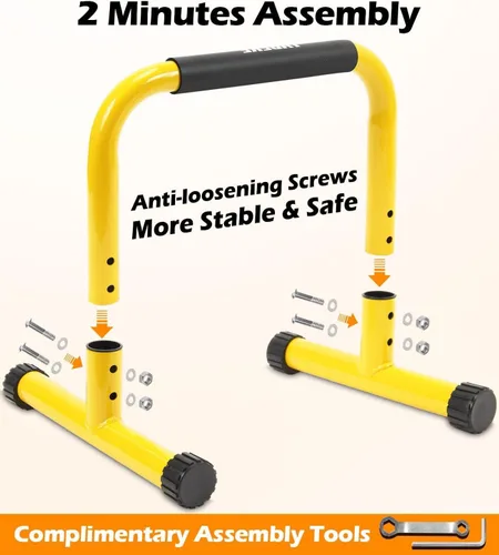 Vista 7 de TABEKE Barra de Flexiones, Barras Paralelas de Calistenia de Acero de 14'' de Altura con Mango de Espuma de Cobertura Completa y Barra de Inmersión