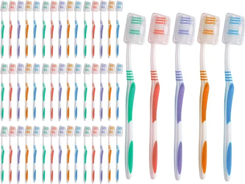 Vista 8 de Urban Essentials Paquete de cepillos de dientes a granel con fundas Cepillos de dientes coloridos envueltos individualmente de alta calidad Tapa