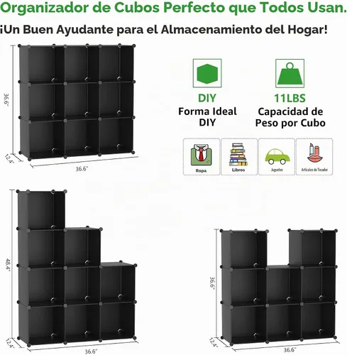 Vista 6 de C&Ahome - Organizador de clóset de almacenamiento para que lo montes tú mismo Negro