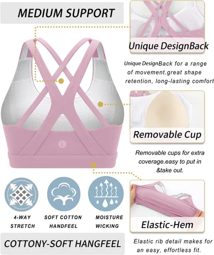 Vista 6 de RUNNING GIRL Brasier deportivo para mujer de alto soporte, espalda cruzada acolchada, brasier deportivo con tirantes delgados, brasier de yoga
