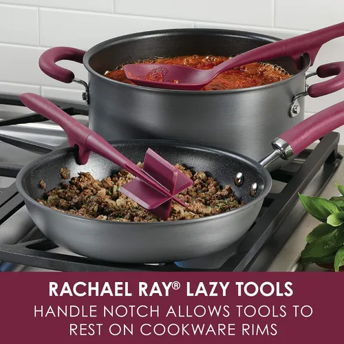 Vista 2 de Rachael Ray Herramientas y gadgets Lazy Crush & Chop, Flexi Turner y Scraping Spoon Set / Utensilios de cocina - 3 piezas, rojo burdeos
