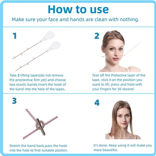 Vista 6 de Cinta de estiramiento facial invisible, cinta invisible de estiramiento facial y bandas en forma de V, herramientas faciales para arrugas, ojos