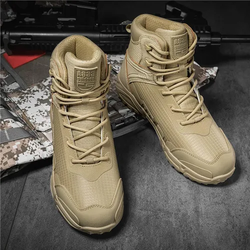 Vista 4 de Botas de senderismo ligeras para hombre, botas de caza, botas de trabajo, botas tácticas militares, botas de combate para motocicleta