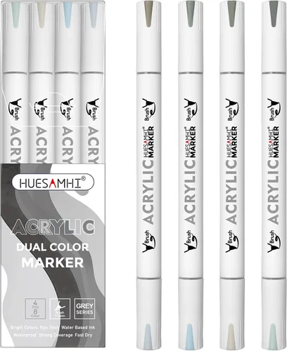 Vista 11 de Acrylic Paint Markers, 24 Pack Dual Tip Brush Pens - 48 Colors Double Ended Permanent Markers for Rock Painting, Ceramic, Glass, Wood, Canvas & Art