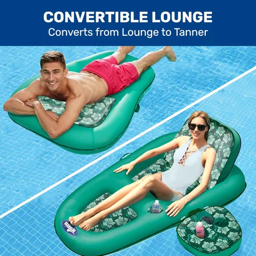 Vista 4 de Aqua Campania Ultimate 2-in-1 Pool Float Lounge – Extra Large – Inflatable Pool Floats for Adults with Adjustable Backrest & Cupholder Caddy