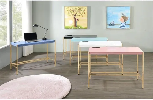 Vista 5 de Acme Midriaks - Escritorio de madera con puerto USB en azul y dorado