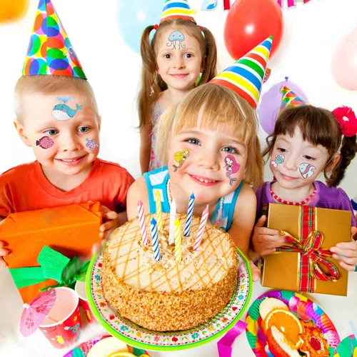 Vista 5 de 200 tatuajes temporales con temática oceánica para niños, decoración de piscina de playa bajo el mar, suministros de fiesta de cumpleaños, tatuajes