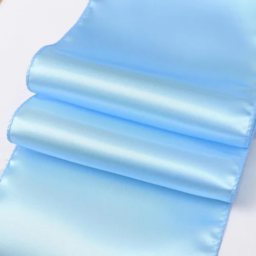 Vista 5 de Paquete de 50 cintas de satén para sillas color azul bebé, 7 x 108 pulgadas, cintas universales doradas para sillas de boda, ceremonia, fiesta