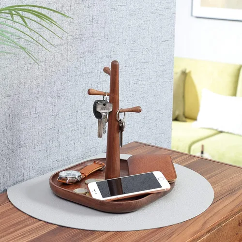 Vista 2 de Generic" C-Joy CJWKS01-WN - Llavero de madera hecho a mano, organizador decorativo de madera, organizador colgante para llaves de joyería (nogal)