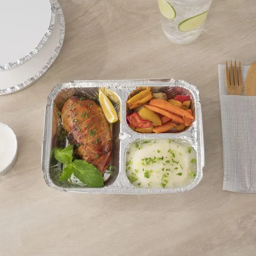 Vista 8 de Restaurantware Foil Lux - Recipientes de aluminio para alimentos de 23 onzas, 100 bandejas rectangulares de aluminio, tapas se venden por separado