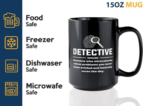 Vista 4 de Taza de café detective de 15 onzas, color negro, detective, policía, patrulla, policía, policía, policía, policía, policía, policía, policía, jefe