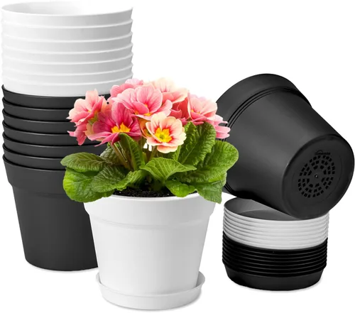 Vista 18 de homenote Macetas de plantas, macetas de 6/7.5 pulgadas para plantas, macetas de plástico para interior con múltiples agujeros de drenaje y bandejas