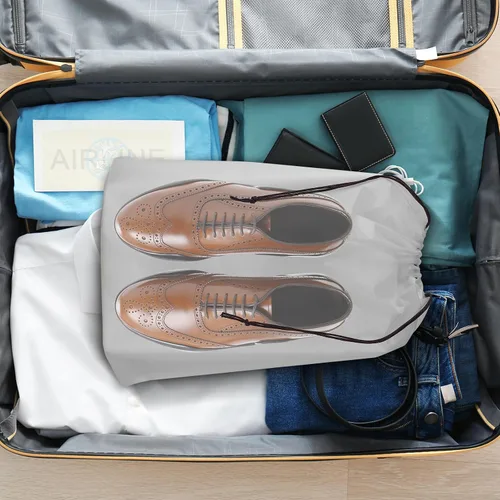 Vista 5 de Riuog Bolsas de zapatos transparentes con cuerda, bolsa de almacenamiento transparente portátil, para organizar zapatos grandes y transparentes