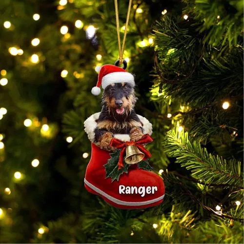 Vista 47 de Amantes de los perros de Navidad – Akita Inu Dog in Santa Boot Adorno de Navidad, adorno personalizado en forma 2D, adorno de Navidad, personaliza