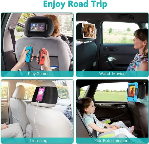 Vista 5 de Soporte para tablet con reposacabezas, soporte para iPad para asiento trasero de automóvil, soporte para tableta, iPhone, Fire HD y todos