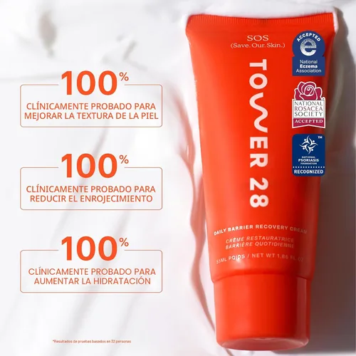 Vista 4 de Tower 28 SOS Recovery - Crema facial hidratante facial con ácido hialurónico + ceramidas, humectante reparador de barrera cutánea, reduce