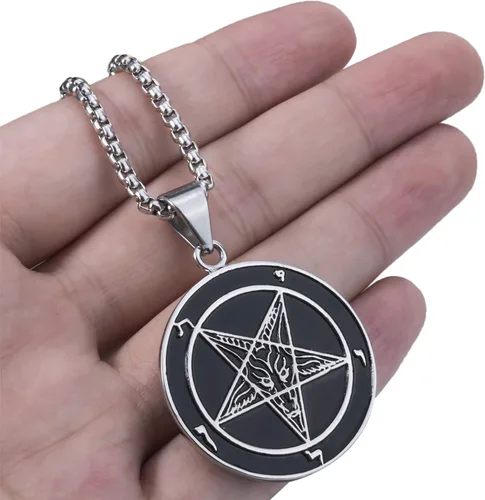 Vista 6 de ELFASIO Collar de cabra Baphomet con pentagrama invertido para hombre sigil de Lucifer Satanás símbolo satánico Samael Lilith cadena colgante