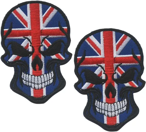 Vista 15 de AliPlus - 2 parches de calavera con bandera estadounidense de EE. UU., gancho y bucle