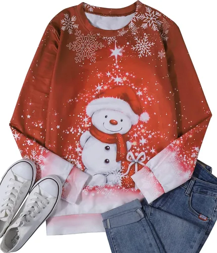 Vista 7 de JINTING Sudadera de Navidad con cuello redondo para mujer, blusa ligera de manga larga para Navidad