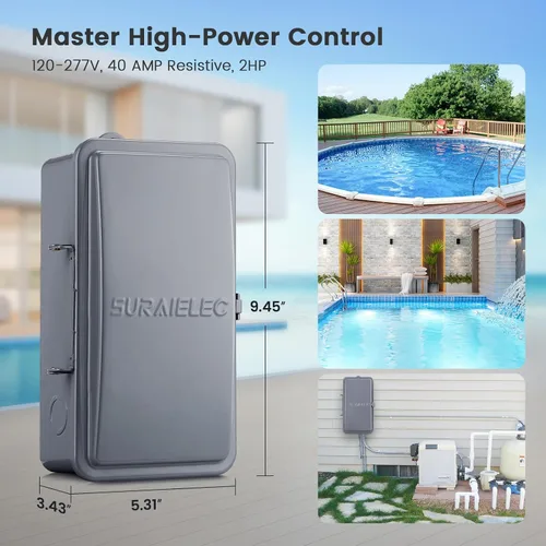 Vista 7 de SURAIELEC Temporizador para alberca, temporizador digital de 7 días y 24 horas para bomba de piscina, 40 AMP de servicio pesado, 120/240/277 VAC
