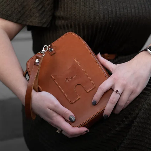 Vista 7 de PEGAI Bolsa organizadora de cuero de viaje y tecnología bolso de mano para hombre bolso organizador de pulsera marrón antiguo