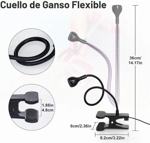Vista 9 de Lámpara LED de manicura de uñas, lámpara de secado con cuello de cisne y abrazadera para uñas de gel, lámpara UV de cuello de cisne de 3 W, mini luz