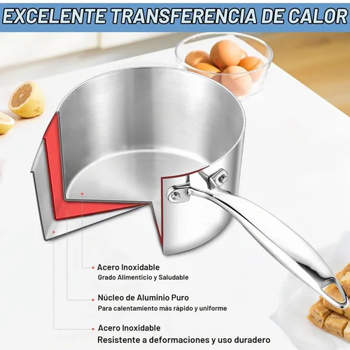 Vista 4 de TeamFar Cacerola de 1 cuarto de galón con tapa, olla de cocina pequeña de acero inoxidable con mango ergonómico, para inducción, gas, electricidad