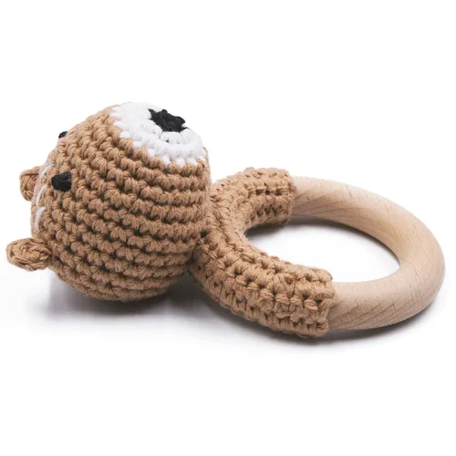 Vista 2 de Joliecraft Woodland Friends - Juguete de sonajero y agitador para bebé con anillo de dentición de madera para bebés de 3, 6, 9, 12 meses Oso Marrón