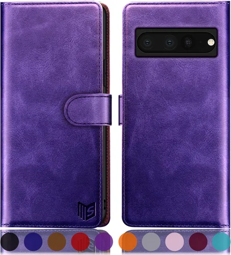 Vista 10 de SUANPOT Funda tipo cartera para Google Pixel 7 Pro 5G con bloqueo RFID, tarjetero de crédito, funda protectora de piel sintética con tapa para Negro