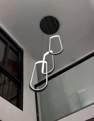 Vista 9 de Lámpara de Araña de Anillo Moderna LED Regulable Luz de Techo para Isla de Cocina Sala de Estar Escaleras Comedor Negro