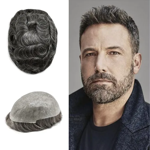 Vista 19 de Tupé para hombre, pieza de cabello humano real, sistema de reemplazo para hombres, piel ultrafina, para hombre, línea capilar natural, tupé para 17#